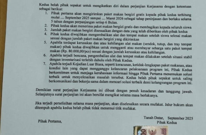 BGN Bantah Adanya Surat Perjanjian Rahasia Keracunan